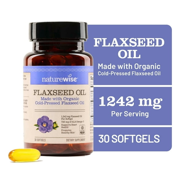 NatureWise Flaxseed Oil 1200mg - Organic, Cold Pressed - 30 Softgels[30-Day Supply]