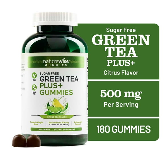 NatureWise Green Tea Gummies - Keto, Sugar Free - Supports Fitness Goals for Women & Men - 500mg Green Tea + Raspberry Ketones, Garcinia Cambogia - Vegan, Gluten-Free - 180 Count[3-Month Supply]