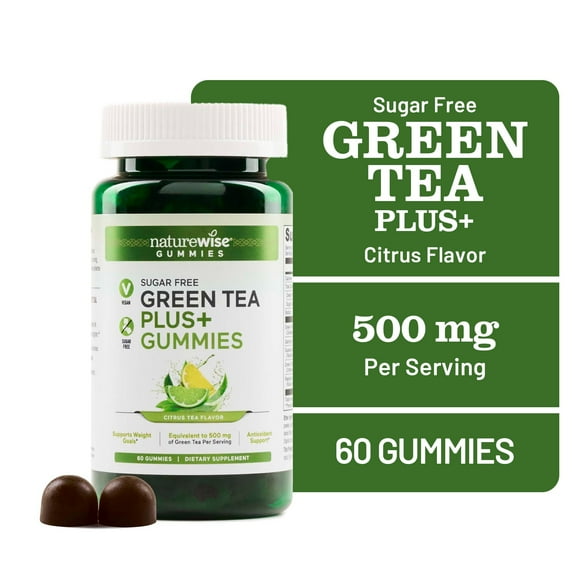 NatureWise Green Tea Gummies - Keto, Sugar Free - Supports Fitness Goals for Women & Men - 500mg Green Tea + Raspberry Ketones, Garcinia Cambogia - Vegan, Gluten-Free - 60 Count[1-Month Supply]