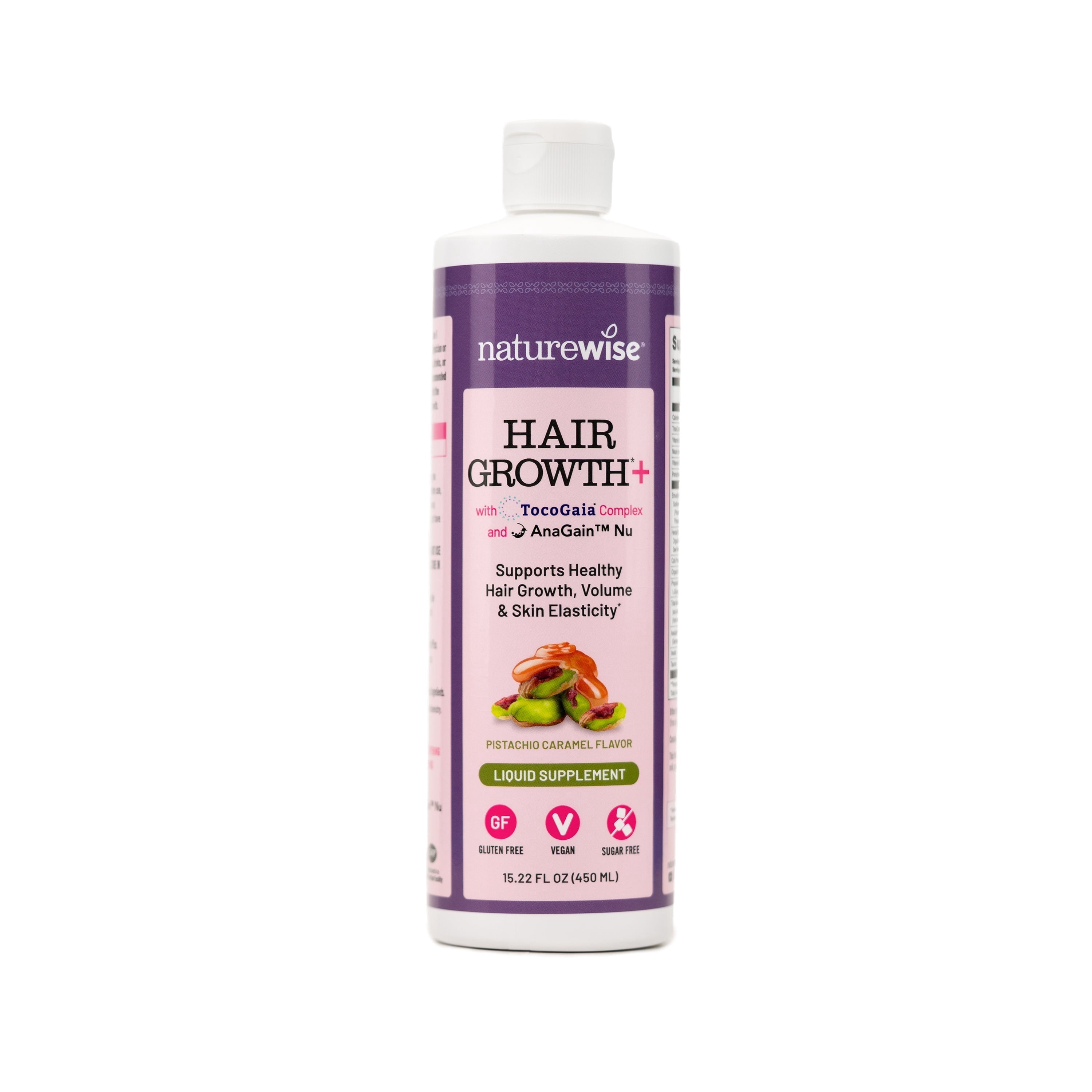 NatureWise Hair Growth Plus - Vegan - Pistachio Caramel Flavor - 15 Fl Oz [30 Day Supply]