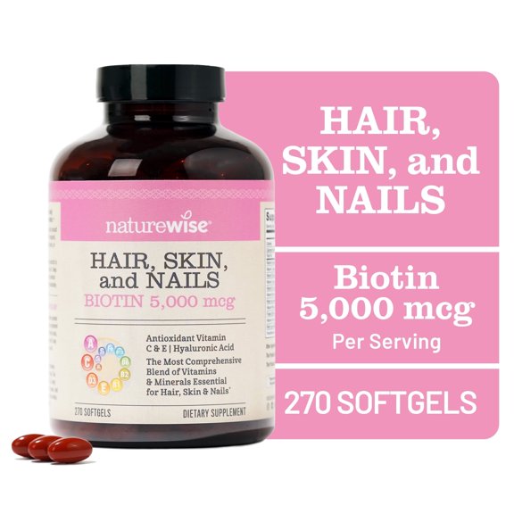 NatureWise Hair Skin & Nails - Biotin + Multi Vitamin - 270 Softgels[90-Day Supply]