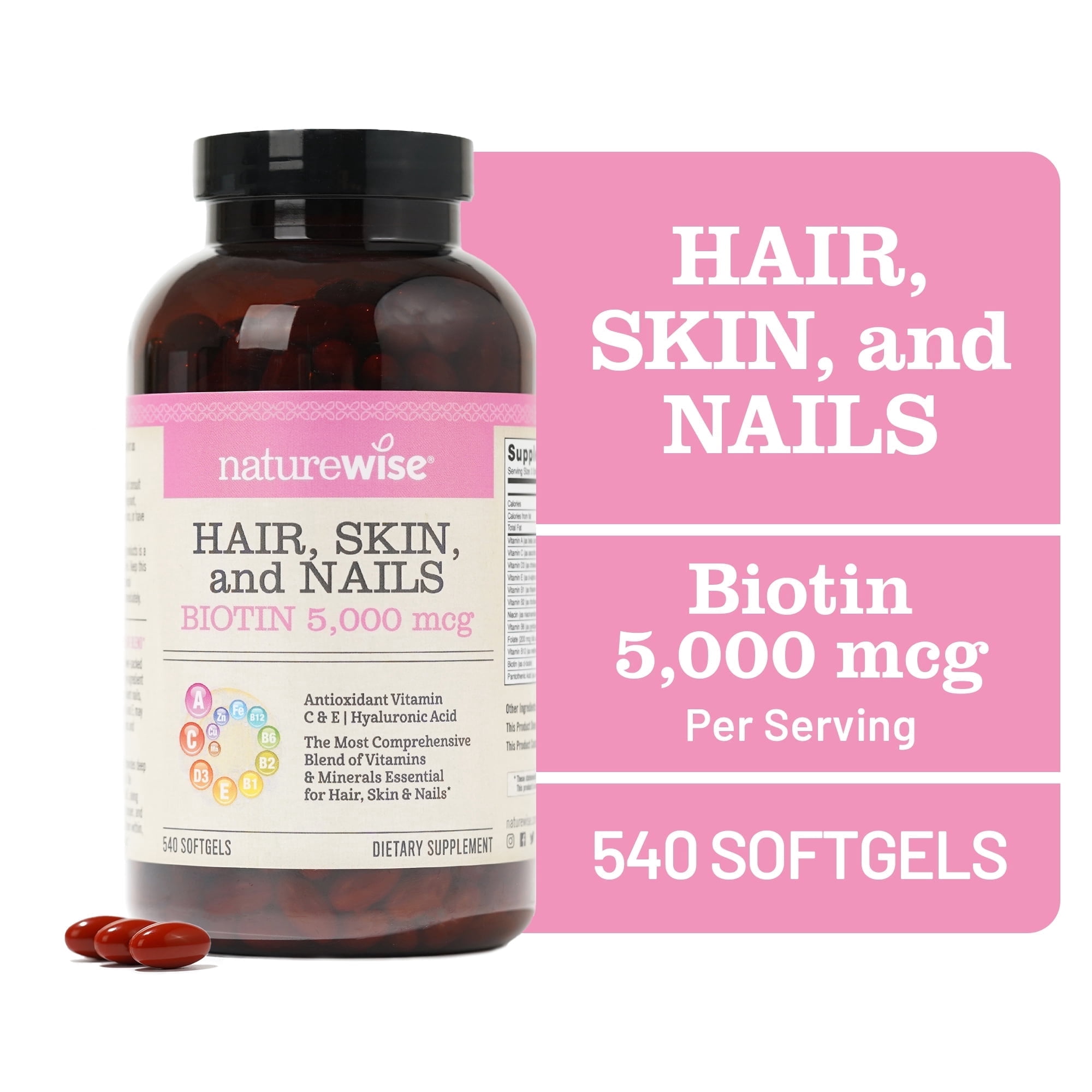 NatureWise Hair Skin & Nails - Biotin + Multi Vitamin - 540 Softgels[540-Day Supply]