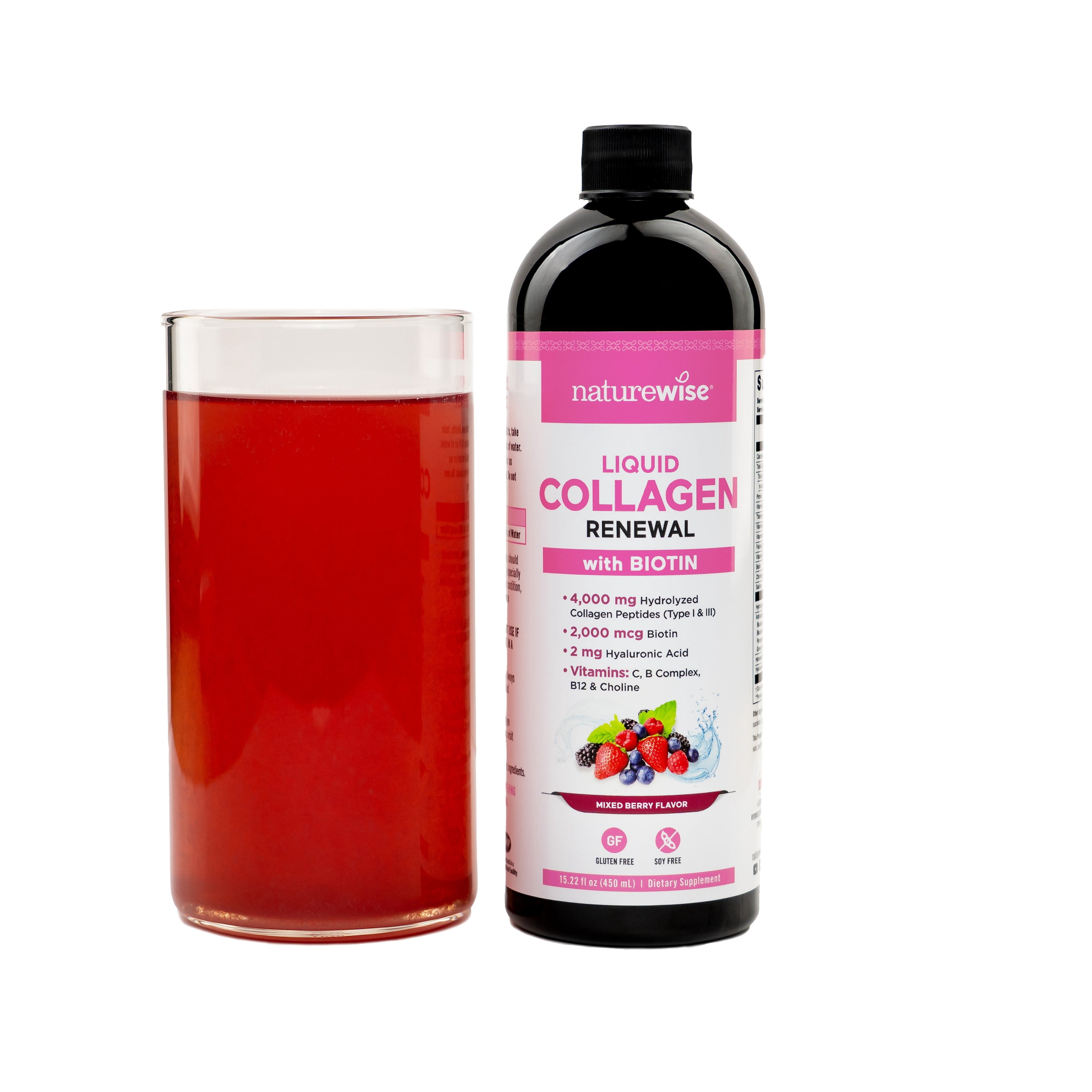 NatureWise Hydrolyzed Liquid Collagen for Women & Men 4000mg - Multi Collagen Peptides + Biotin + Vitamin C + Vitamin B Complex & Hyaluronic Acid - Mixed Berry - 15.22 fl oz[45 Day Supply]