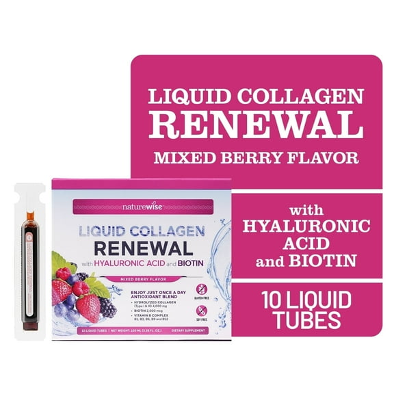 NatureWise Hydrolyzed Liquid Collagen + Biotin + Vitamins - 10 Tubes[10-Day Supply]
