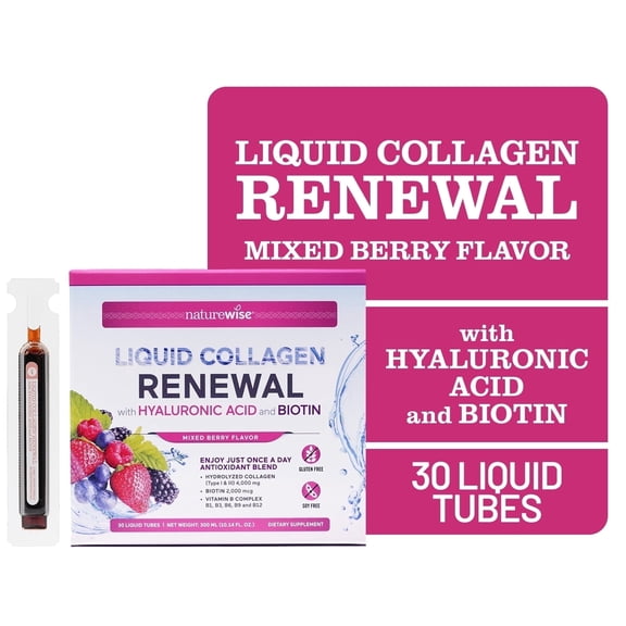 NatureWise Hydrolyzed Liquid Collagen + Biotin + Vitamins - 30 Tubes[30 Day Supply]