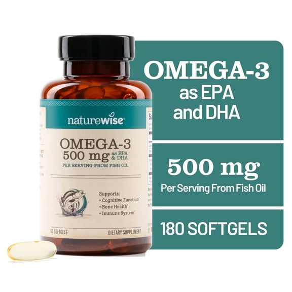 NatureWise Omega 3 Fish Oil - 500 mg - Wild-Caught, Non-GMO - 60 Softgels[2-Month Supply]