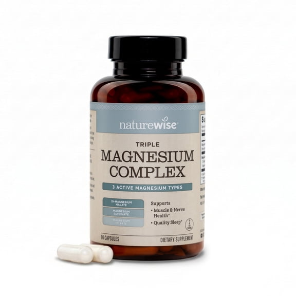 NatureWise Triple Magnesium Complex - High Absorption Magnesium Glycinate + Malate + Citrate for Muscle Nerve & Sleep Support - Vegan 90 Capsules