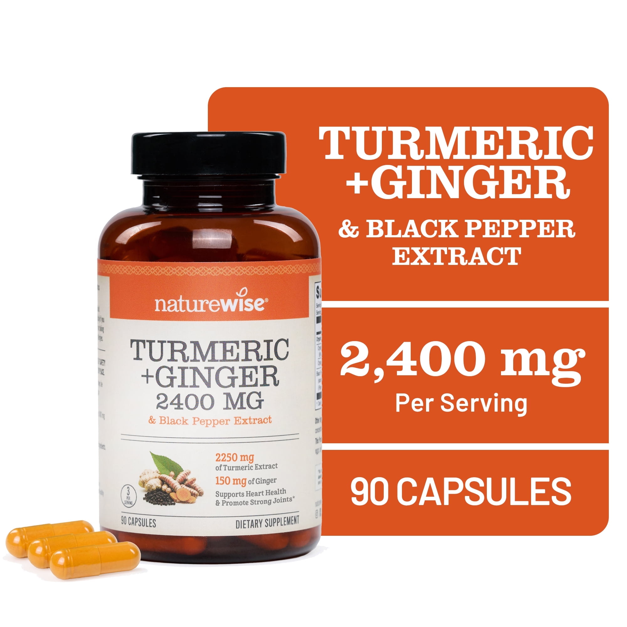 NatureWise Organic Turmeric Curcumin + Ginger 2400mg Vegan