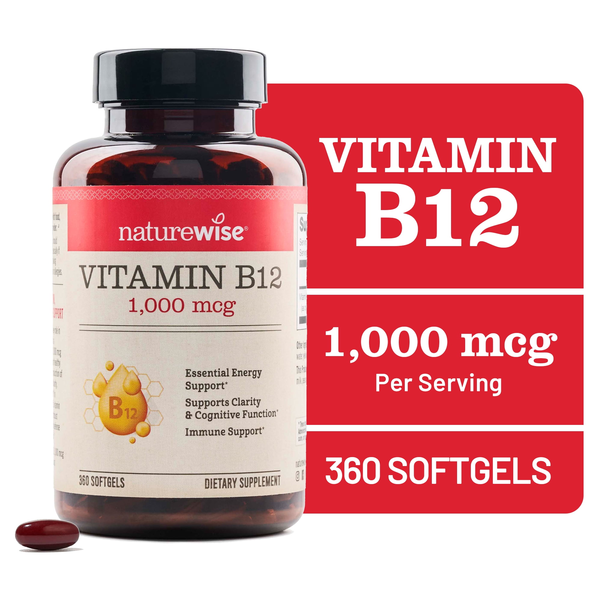 NatureWise Vitamin B12 1000 mcg - Gluten-Free, Non-GMO - 360 Count[360-Day  Supply] - Walmart.com