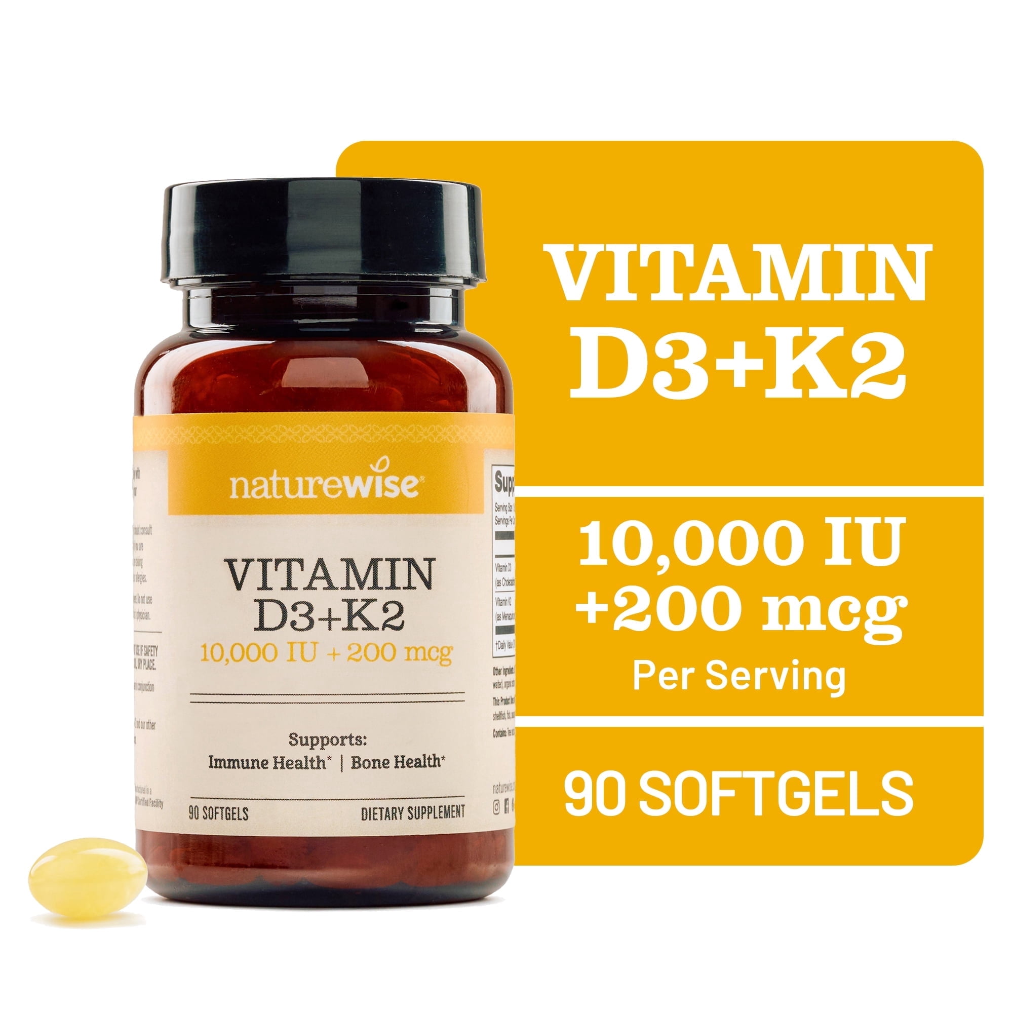 NatureWise Vitamin D3 10,000 IU + K2 (MK-7) - Non-GMO - 90 Mini Softgels[90-Day Supply]