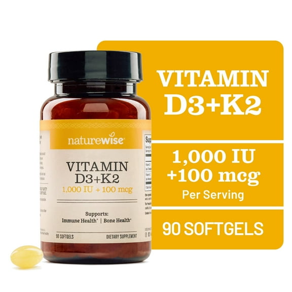 NatureWise Vitamin D3 1000IU + K2 (MK7) Coconut Oil - Non-GMO - 90 Softgels[90-Day Supply]