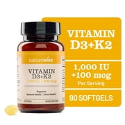 NatureWise Vitamin D3 1000IU + K2 MK7 Coconut Oil - Non-GMO - 90 Softgels[90-Day Supply]