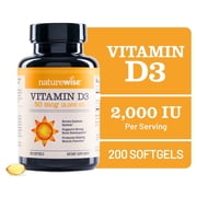 NatureWise Vitamin D3 2000IU - Organic Olive Oil - 200 Mini Softgels[200-Day Supply]