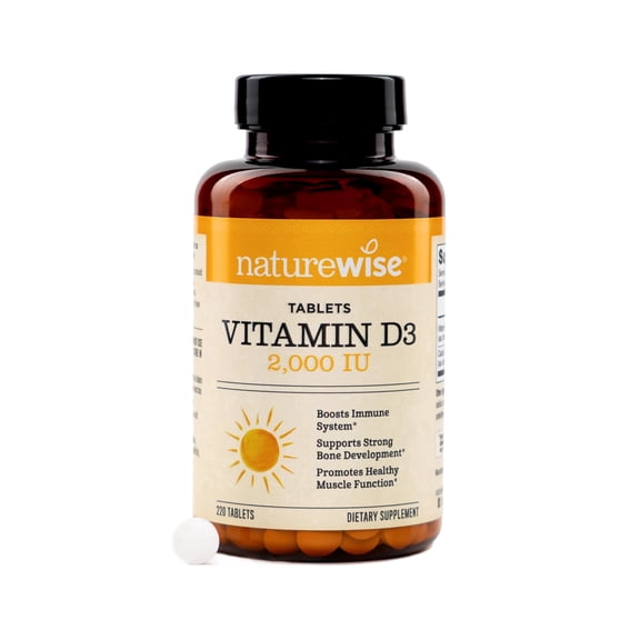 NatureWise Vitamin D3 2000IU Tablets - Naturally Sourced Vitamin D Supplement for Bone & Immune System Support - Easy-to-Swallow Mini Tablets - Non-GMO, USA Manufactured - 220 Tablets[220 Day Supply]