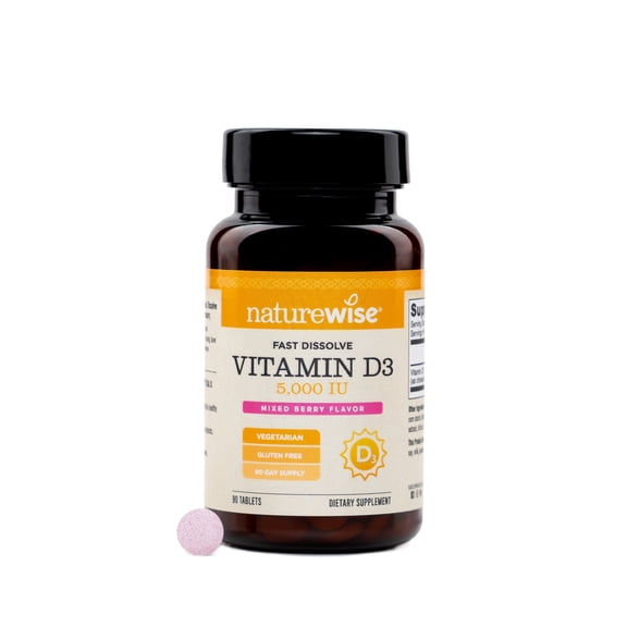 NatureWise Vitamin D3 5000 IU Sublingual Tablets - Fast Dissolve D3 for Immune & Bone Support - Berry Flavor - Sugar Free, Non-GMO, Gluten Free, USA Manufactured - [90 Tablets - 90-Day Supply]