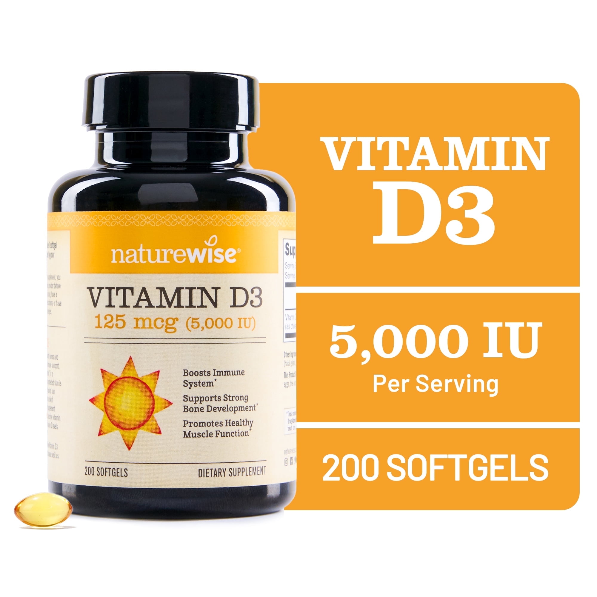 NatureWise Vitamin D3 5000iu + Organic Olive Oil - 200 Mini Softgels [200-Day Supply]