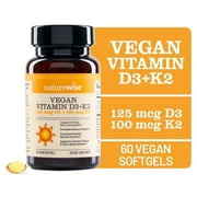 NatureWise Vegan Vitamin D3 5000IU + K2 Organic Coconut Oil - 60 Softgels[60-Day Supply]