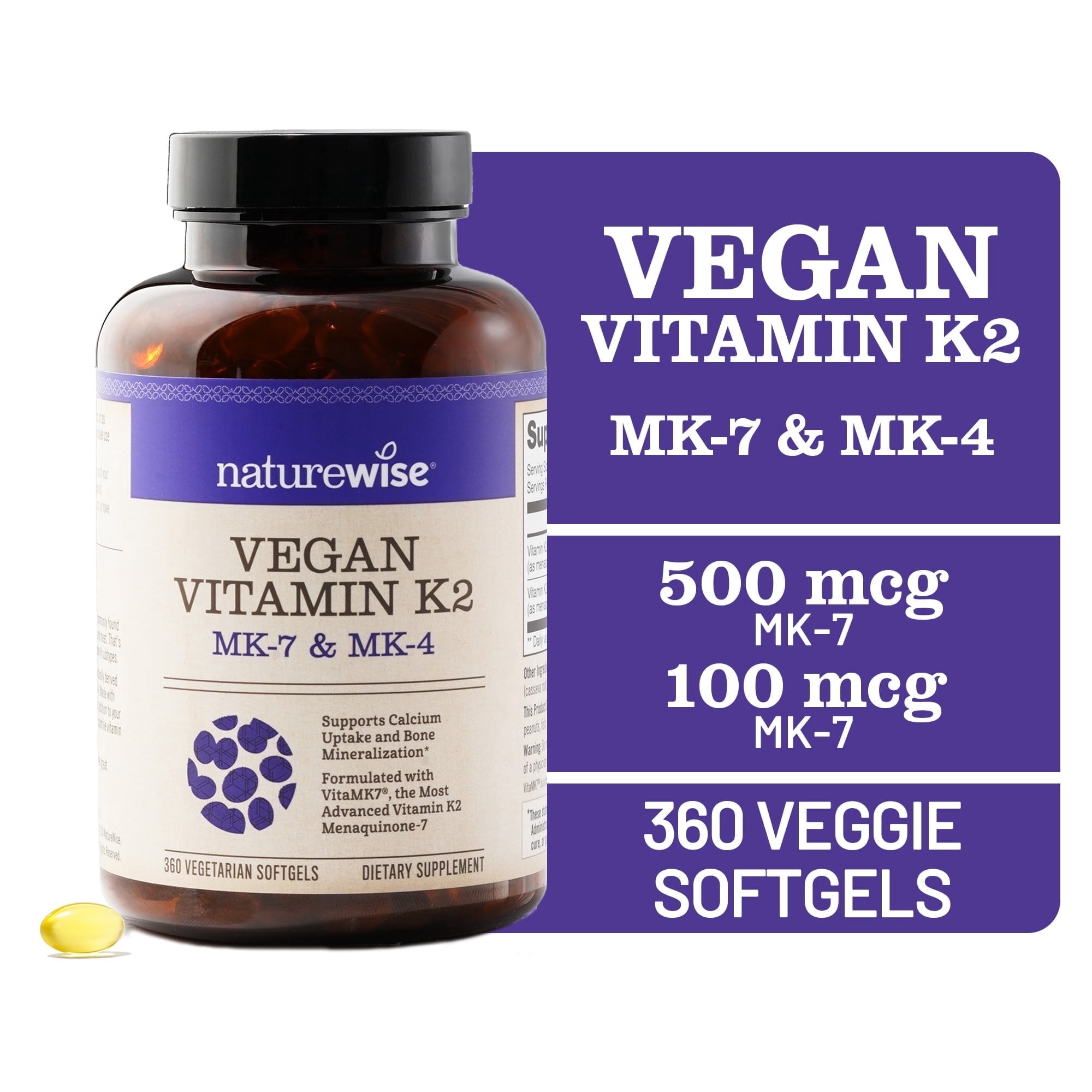 NatureWise Vitamin K2 - MK-7 100mcg + MK-4 500mcg - Non-GMO - 360 Softgels[1-Year Supply]