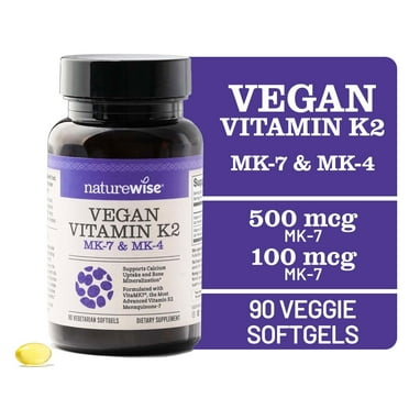 NatureWise Vitamin K2 - MK-7 100mcg + MK-4 500mcg - Non-GMO - 90 Softgels[3-Month Supply]