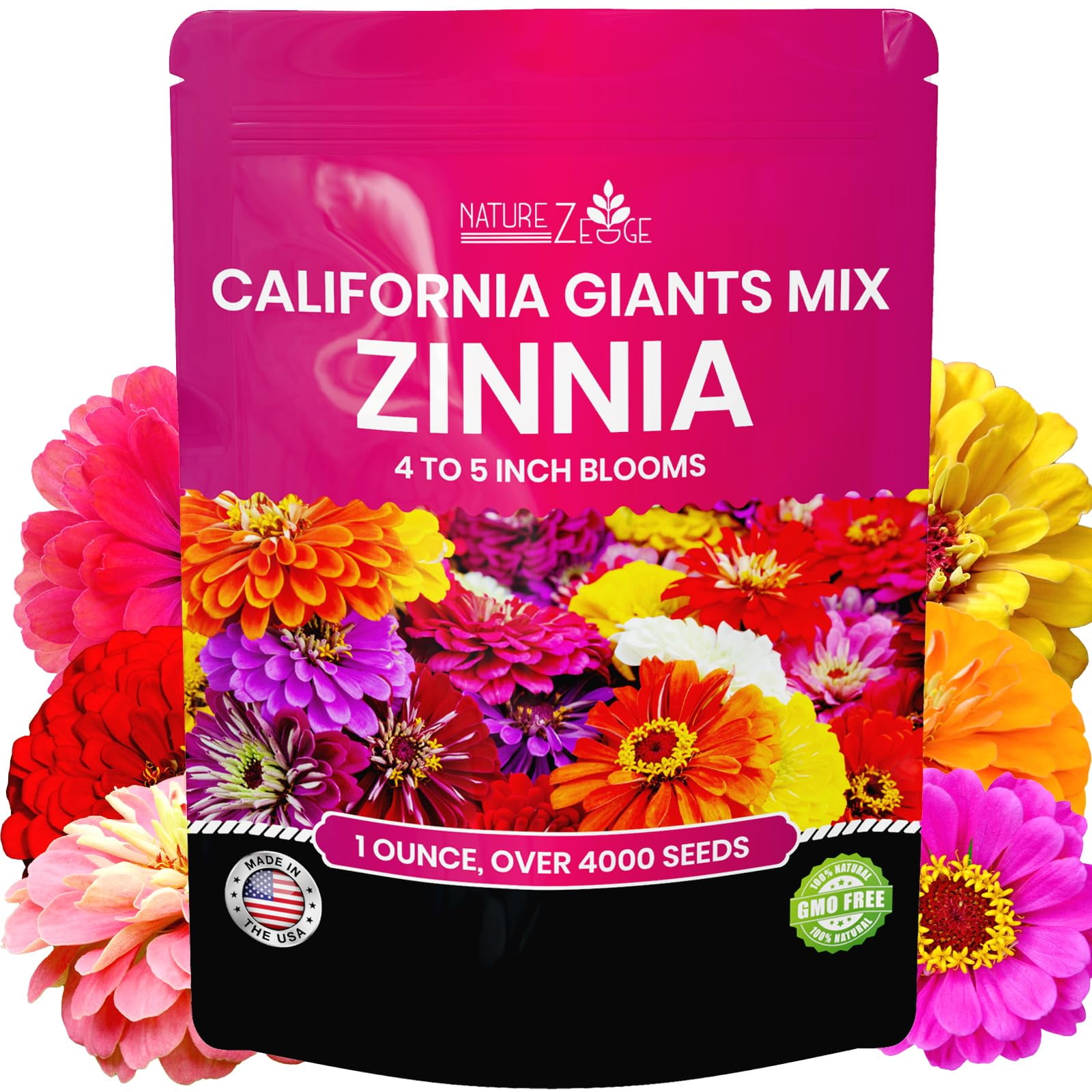 NatureZ Edge Zinnia Seeds, Giant Zinnia Seeds for Planting Outdoors,1 Ounce Over 4000 Seeds