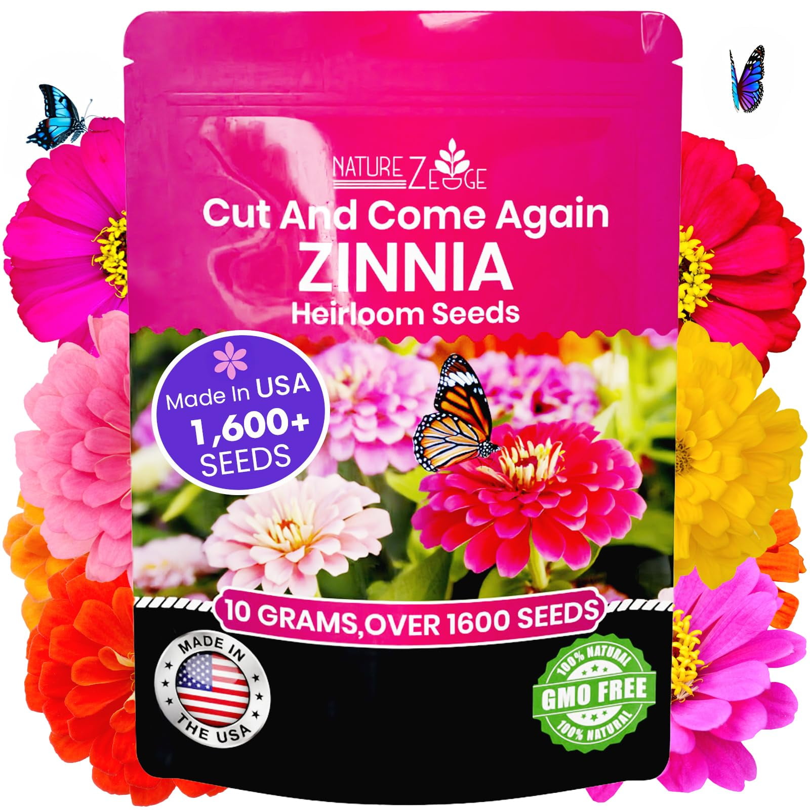 NatureZ Edge Zinnia Seeds for Planting MVR1 Outdoors, Over 1600 Seed ...