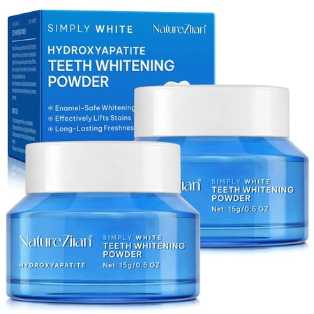 NatureZiran Hydroxyapatite Teeth Whitening Powder, PAP+ Peroxide-Free Formula, Fresh Breath Oral Care 15g(2Pack)