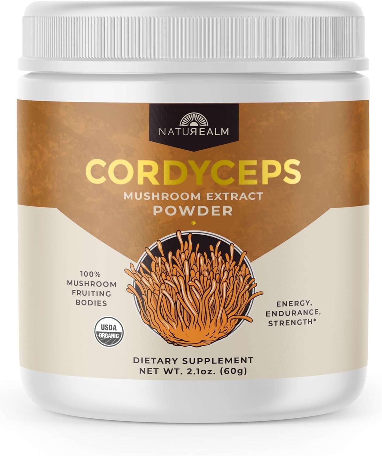 Naturealm Cordyceps Mushroom Powder - Filler-Free, Organic, 100% Fruiting Bodies - 60-Day Supply