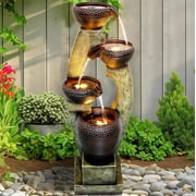 Naturefalls 40  H Modern Outdoor Fountain - 4 Crocks Outdoor Garden Fountains with Contemporary Design&LED Light for Garden, Patio, Deck, Porch, Backyard and Home Art Decor 40in, Light Gray