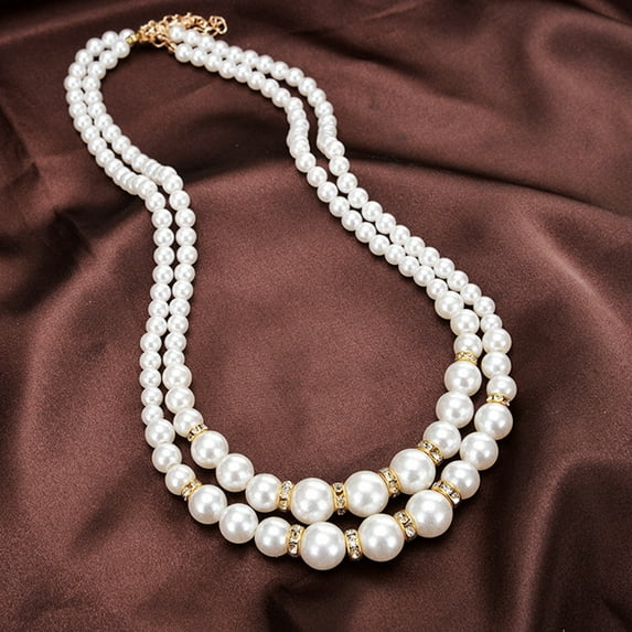 Naturegr Adjustable Double-Layer Luxury Faux Pearl Beads Necklace for Party