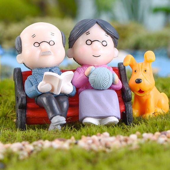 Naturegr Mini Park Bench Grandpa Grandma Model Miniature Landscape Garden Decor Ornament