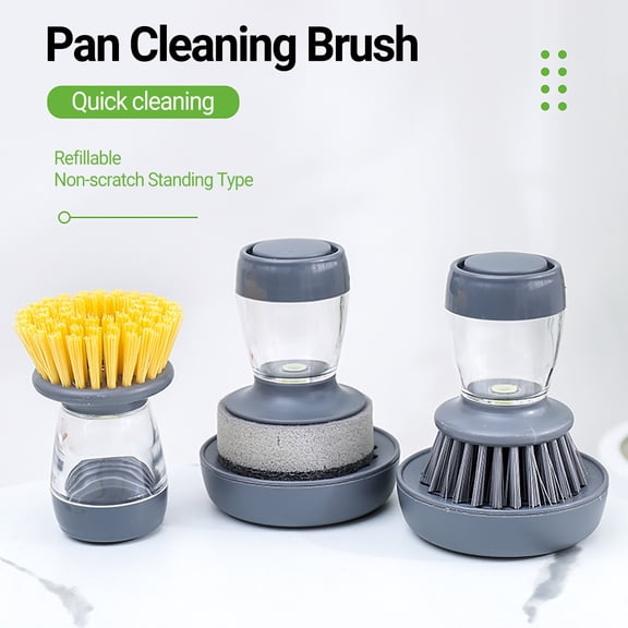 Naturegr Pan Cleaning Brush Refillable Non-scratch Standing Type Kitchen Soap Dispensing Scrub Brush for Kitchen