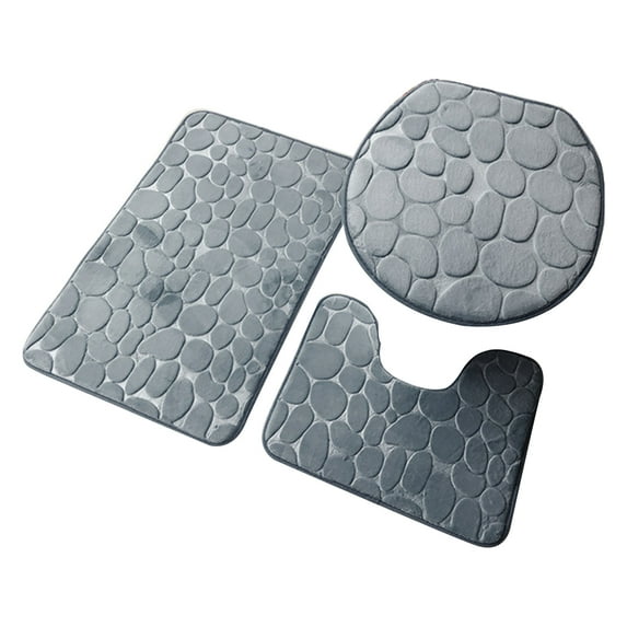 Naturegr Soft 1 Set Cobblestone Pattern Toilet Lid Cover Super Soft Polyester Foldable Anti-skid Bath Mat for Home