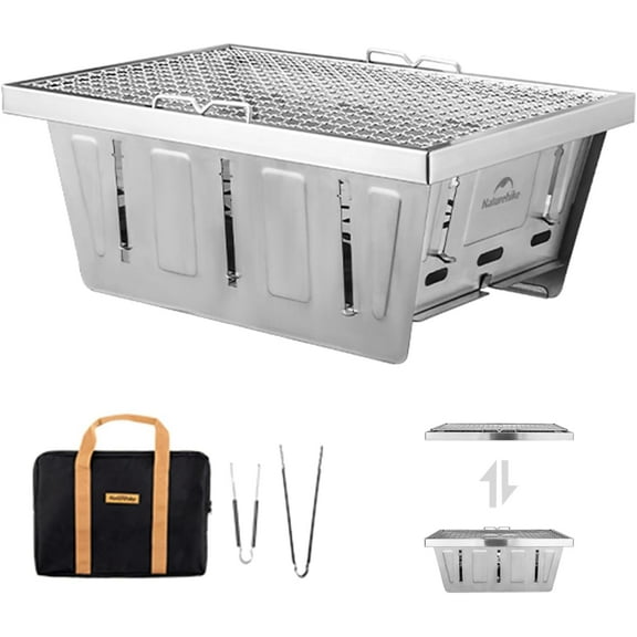 Naturehike Camping Charcoal Grill for IGT Table,Folding Barbecue Grill with Tongs&Carry Bag,Portable BBQ Grill for Outdoor Camping Cooking Tailgating