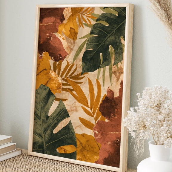 Natureinspired Boho wall decor Autumnal plant poster with look Tropical leaf art collage U