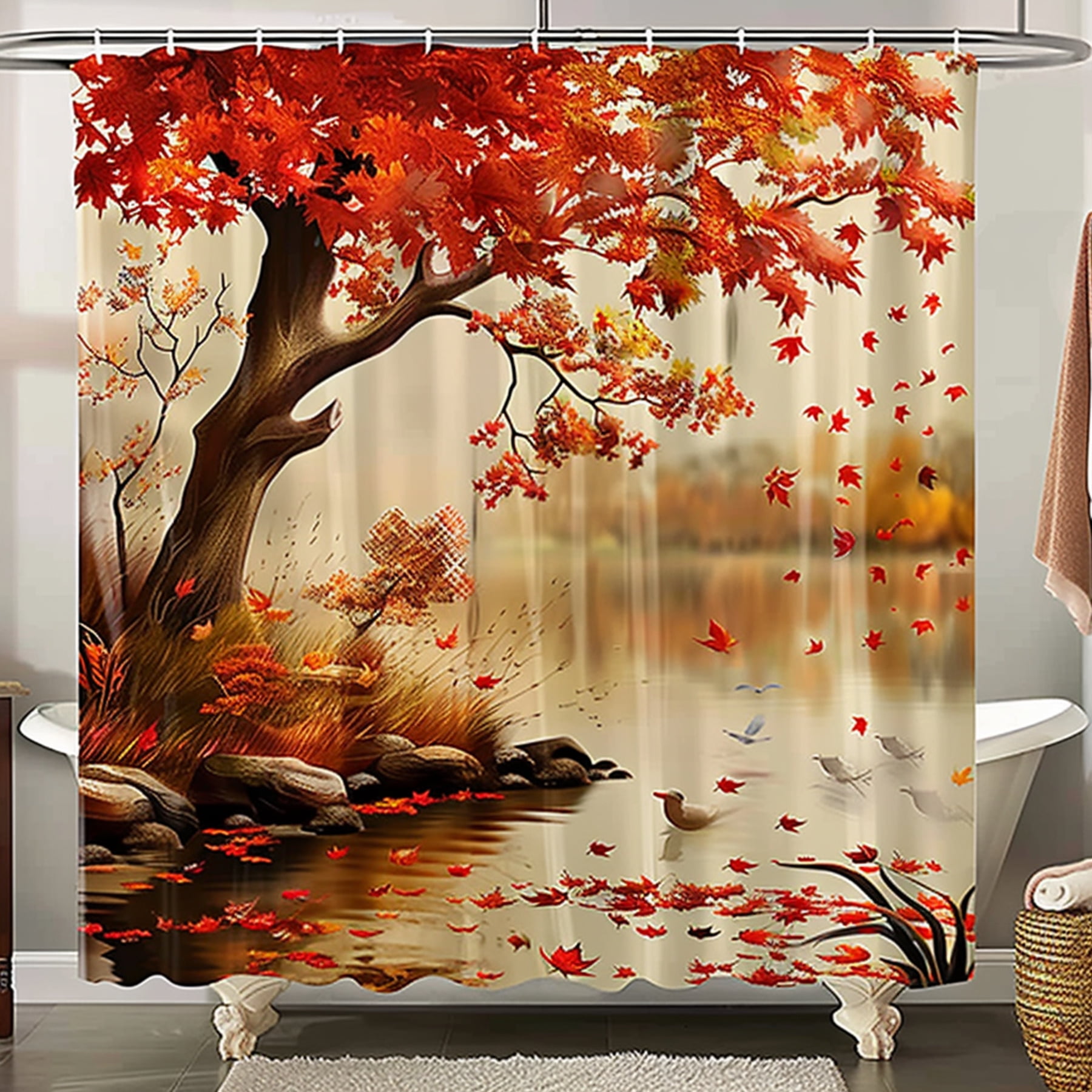 Natureinspired Maple Tree Shower Curtain Vibrant Red Leaves Autumn