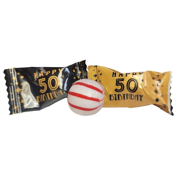 Naturejam 50th Birthday Themed Peppermints 100 Count Wrapped - Mint Candy - 0.8 Pounds
