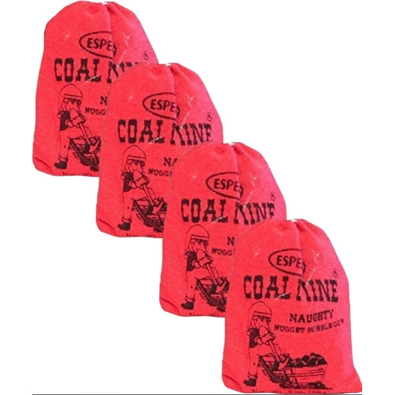 Naturejam Coal Mine Naughty Black Nugget Bubblegum 4 Bags Candy-Santa Christmas Holiday Stocking Filler Gift-Fresh-Heat Sealed in a bag