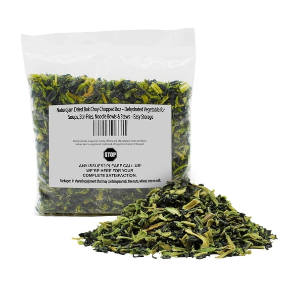 Naturejam Dried Bok Choy Chopped 8oz Dehydrated Vegetable for Soups, Stir-Fries, Noodle Bowls & Stews Easy Storage