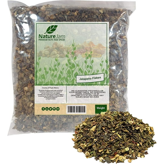 Naturejam Dried Hot Jalapeno Pepper Flakes 2 Pounds -Dehydrated Washed, Diced & Dried