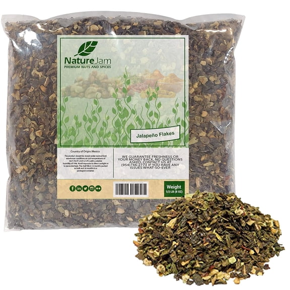 Naturejam Dried Hot Jalapeno Pepper Flakes - Dehydrated Washed Diced 1/2 Pound with Lots of Seeds