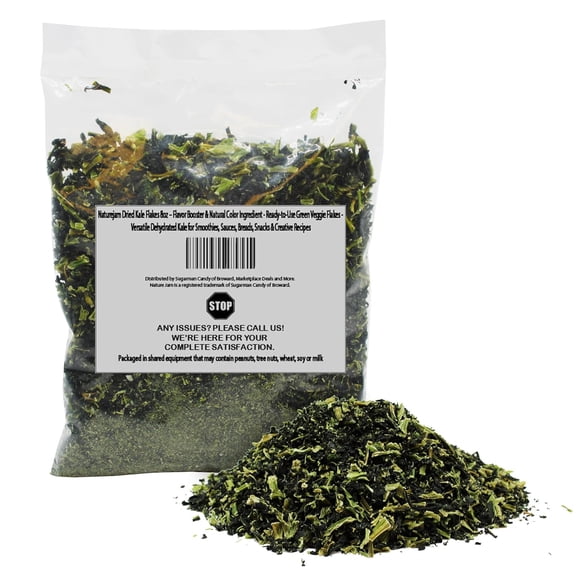 Naturejam Dried Kale Flakes 8oz Flavor Booster & Natural Color Ingredient - Ready-to-Use Green Veggie Flakes - Versatile Dehydrated Kale for Smoothies, Sauces, Breads, Snacks & Creative Recipes