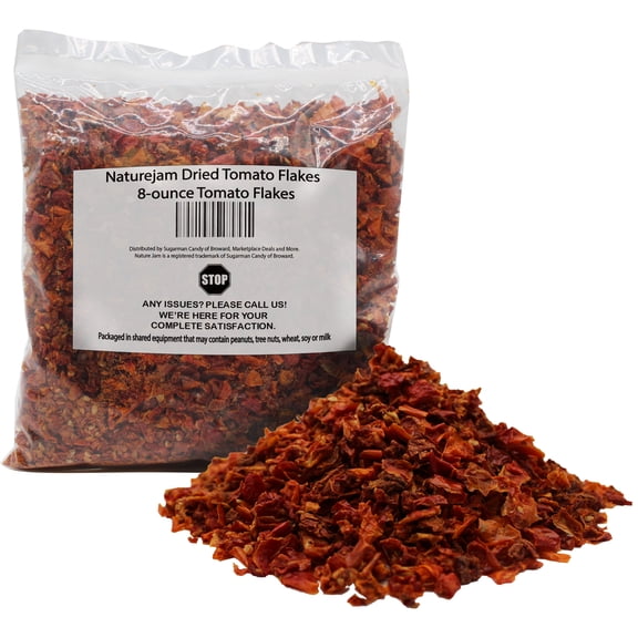 Naturejam Dried Tomato Flakes - 8-ounce Bag of Tomato Flakes - Dry Tomato in 3/8 inch sized flakes - Great Dried Ramen Toppings - Essential Ingredient for Every Kitchen