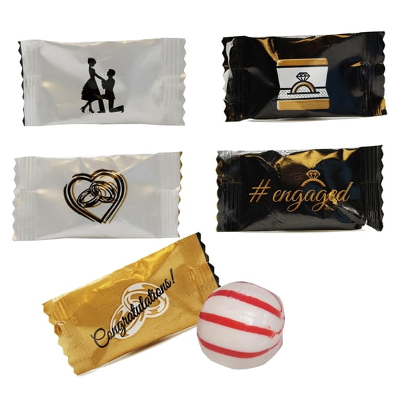 Naturejam Engagement themed Peppermints - 100 count Candies with Love Inspired Wrappers for Engagement Party Decorations - Ideal for Bridal Shower Decorations and Wedding Proposal Decorations
