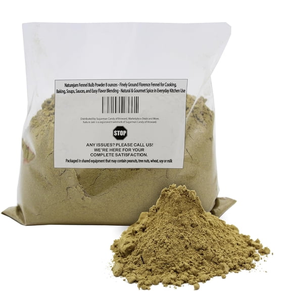 Naturejam Fennel Bulb Powder 8 oz - Finely Ground Florence Fennel for Cooking, Baking, Soups, Sauces, and Easy Flavor Blending - Natural & Gourmet Spice in Everyday Kitchen Use