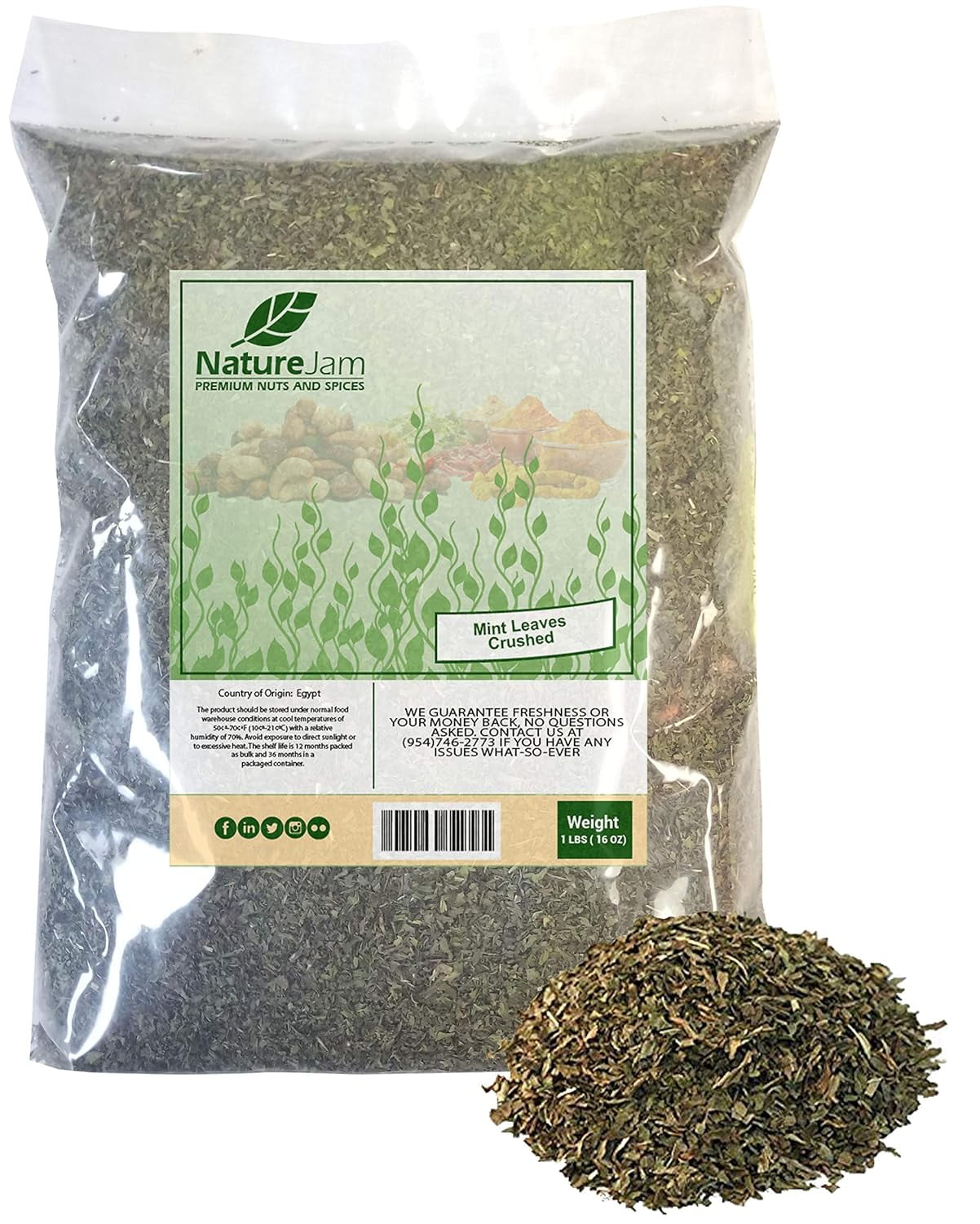 Naturejam Mint Leaves (Crushed) 1 Pound Bulk Bag-Mentha