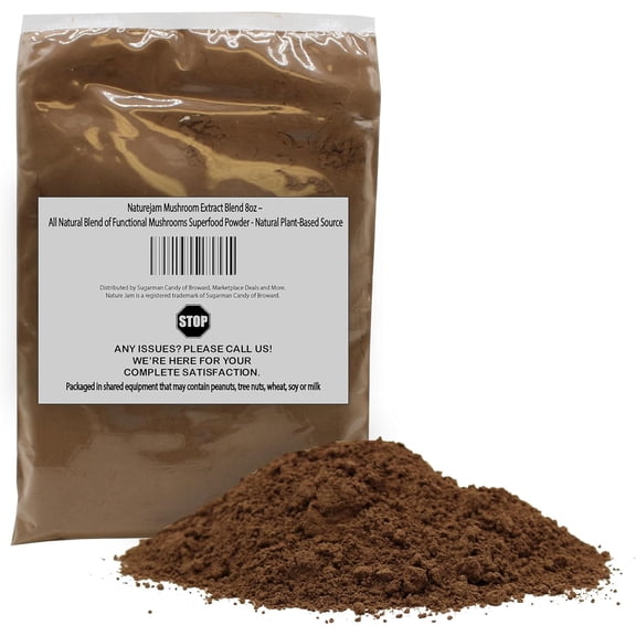 Naturejam Mushroom Extract Blend 8oz  All Natural Blend of Functional Mushrooms Superfood Powder - Natural Plant-Based Source