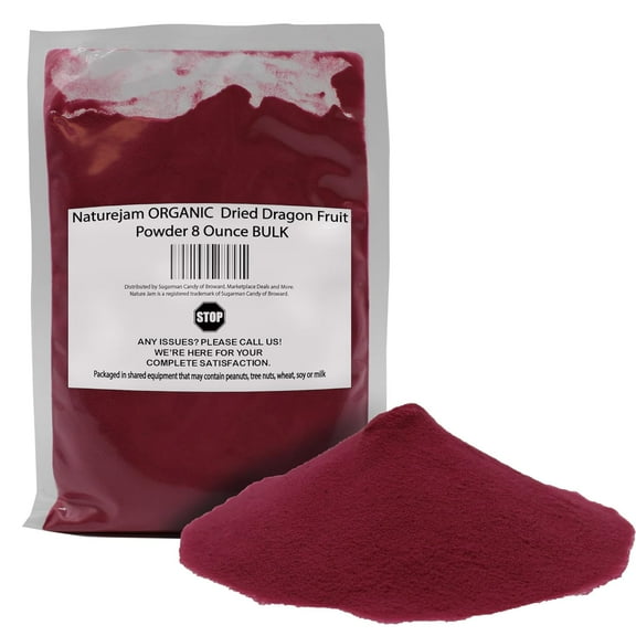Naturejam ORGANIC Dried Dragon Fruit Powder 8 Ounce BULK-Premium Culinary Grade For Green Juice Smoothies & Dessert Making
