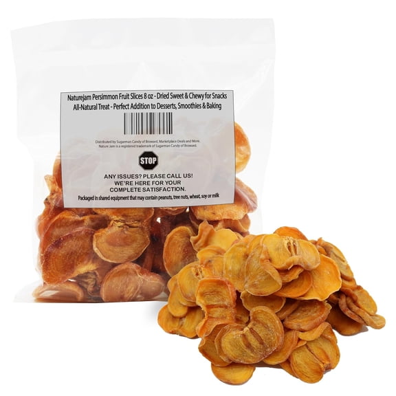 Naturejam Persimmon Fruit Slices 8 oz - Dried Sweet & Chewy for Snacks - All-Natural Treat - Perfect Addition to Desserts, Smoothies & Baking