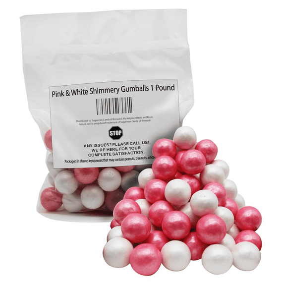 Naturejam Pink & White Shimmery Gumballs 1 Pound Size-1 inch Pearl Gumballs for Girl Baby Shower