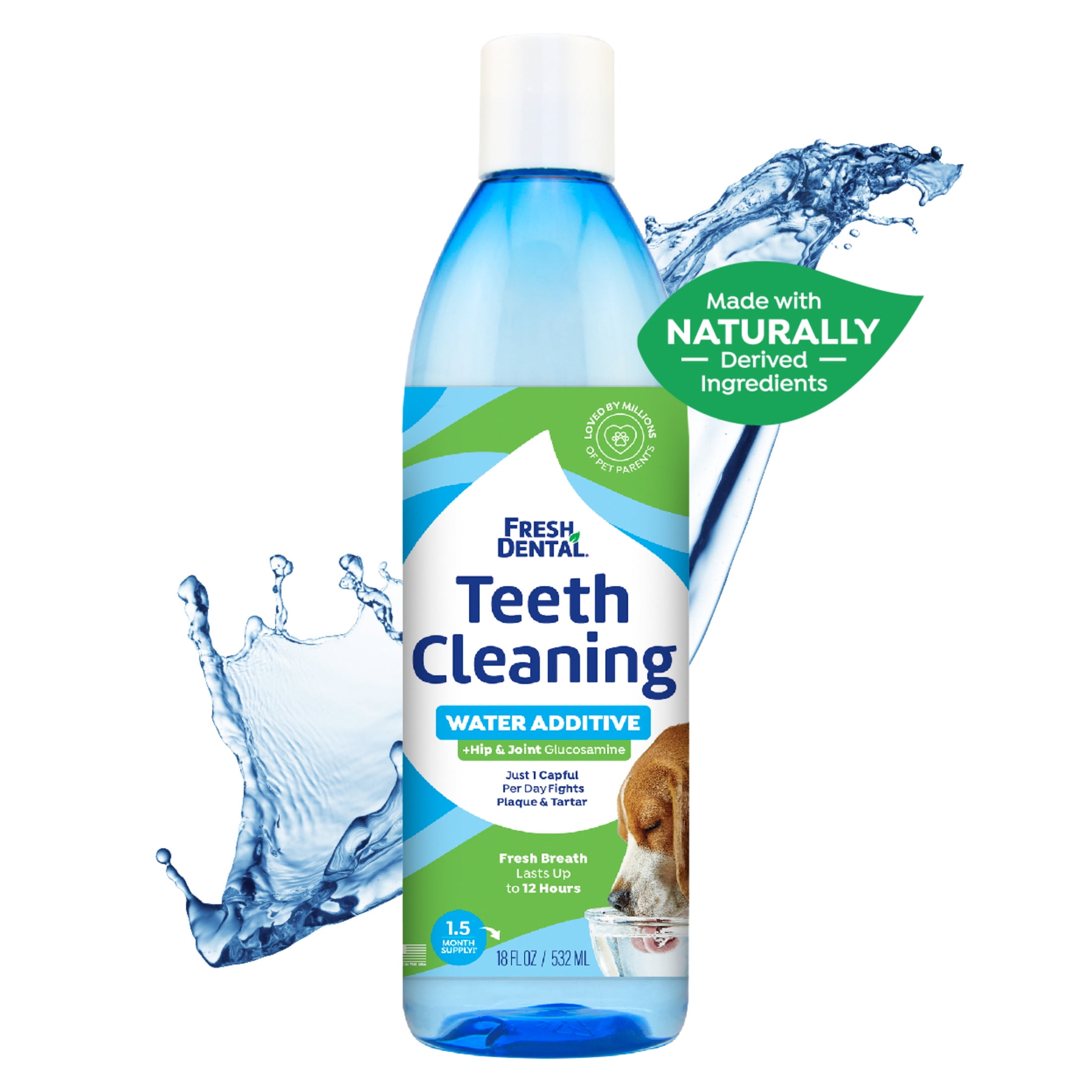 Naturel Promise Fresh Dental Hip Joint Water Additive Dog Breath Freshener for Dogs 18oz Bottle
